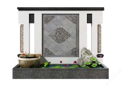 新中式假山水景3D模型下载